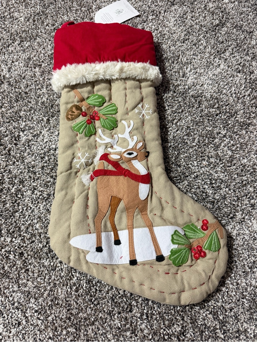 Pottery Barn kids Woodland Reindeer Stocking with Red Cuff